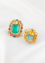 Multi Color Navratan Gold Plated Diamond, Traditional Earrings- EAR002831 - Image 3