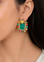 Multi Color Navratan Gold Plated Diamond, Traditional Earrings- EAR002831 - Image 4