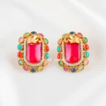 Multi Color Navratan Gold Plated Diamond, Traditional Earrings- EAR002832