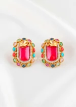 Multi Color Navratan Gold Plated Diamond, Traditional Earrings- EAR002832