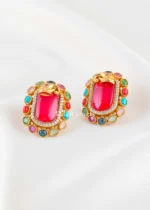 Multi Color Navratan Gold Plated Diamond, Traditional Earrings- EAR002832 - Image 2
