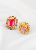 Multi Color Navratan Gold Plated Diamond, Traditional Earrings- EAR002832 - Image 3