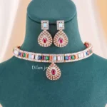 Multi Color Rose Gold Plated Diamond Necklace Set- NEC002914