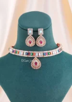 Multi Color Rose Gold Plated Diamond Necklace Set- NEC002914