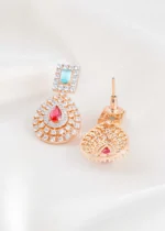 Multi Color Rose Gold Plated Diamond Necklace Set- NEC002914 - Image 3