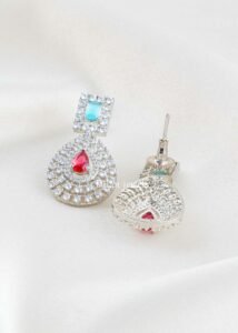 Multi Color Silver Plated Diamond Necklace Set- NEC002915 - Image 4
