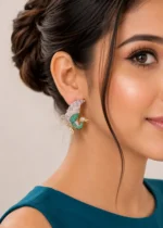 Multi Color Victorian Finish Kundan, Diamond Earrings- EAR002874 - Image 4