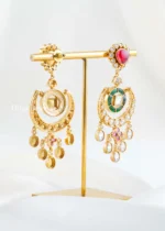 Multi Color Victorian Finish Kundan Earrings- EAR002867 - Image 3