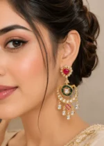 Multi Color Victorian Finish Kundan Earrings- EAR002867 - Image 4