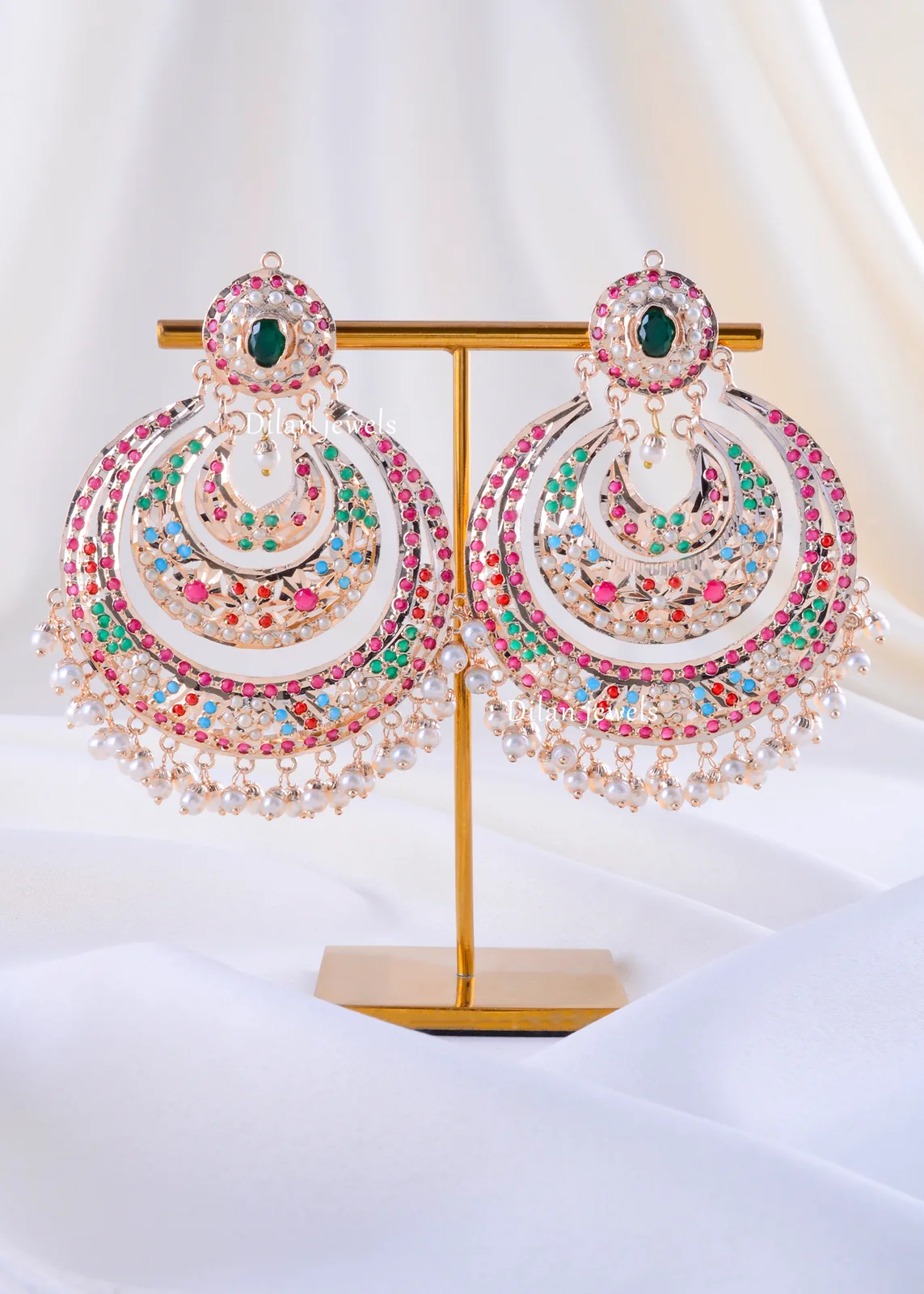 Multi-Gem-Filigree-Chandelier-Pearl-Earring-Yellow-Gold-EAR002336a Multi-Gem Filigree Chandelier Pearl Earring (Yellow Gold) EAR002336 - Image 1