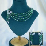 Multi Layered Side Brooch Green Set (Silver) NEC001190