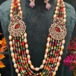 Multi-colored Paisley Necklace Set (White-Gold)- NEC02032306