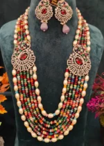 Multi-colored Paisley Necklace Set (White-Gold)- NEC02032306