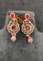 Multi-colored Paisley Necklace Set (White-Gold)- NEC02032306 - Image 2