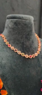 Multi-colored Pear Drop Necklace Set (Rose-Gold)- NEC02032301 - Image 3