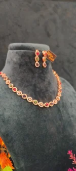 Multi-colored Pear Drop Necklace Set (Rose-Gold)- NEC02032301 - Image 4