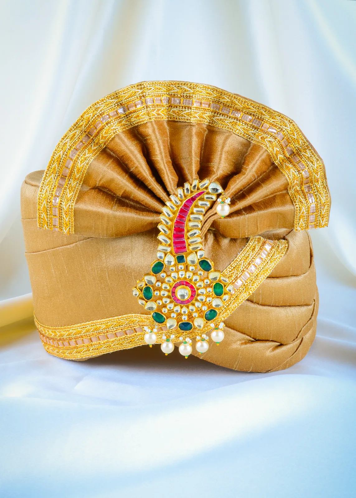 Multicolor-Pachi-Kundan-Kalgi-for-Men-Yellow-Gold-KALGI1117a Multicolor Pachi Kundan Kalgi for Men (Yellow Gold) KALGI1117 - Image 1