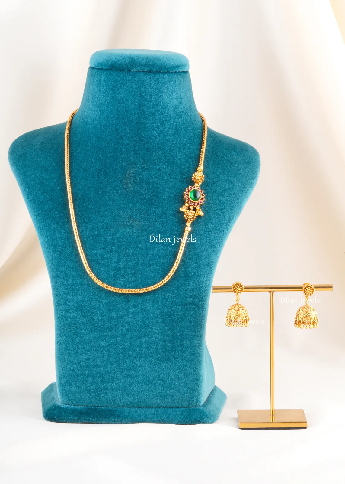 NEC002487 Royal Jhumka Charm Neckpiece Set (Yellow Gold) NEC002487 - Image 1