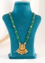 Divine Lakshmi Green Bead Temple Necklace Set (Yellow Gold) NEC002489 - Image 2
