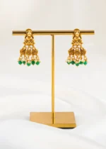 Divine Lakshmi Green Bead Temple Necklace Set (Yellow Gold) NEC002489 - Image 3