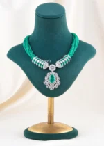 Green Majesty German Silver Bridal Set (Silver) NEC002490 - Image 2