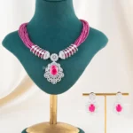 Ruby Majesty German Silver Bridal Set (Silver) NEC002491