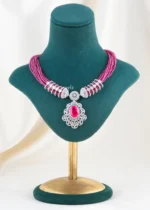 Ruby Majesty German Silver Bridal Set (Silver) NEC002491 - Image 2