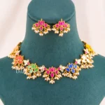 Navrang Lotus Pearl Necklace Set (Yellow Gold) NEC002710