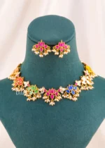 Navrang Lotus Pearl Necklace Set (Yellow Gold) NEC002710