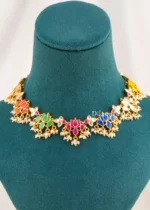Navrang Lotus Pearl Necklace Set (Yellow Gold) NEC002710 - Image 2