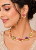 Navrang Lotus Pearl Necklace Set (Yellow Gold) NEC002710 - Image 4