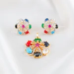 Navratna Bloom Pendant Set (Yellow Gold) PSET02591