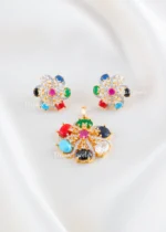 Navratna Bloom Pendant Set (Yellow Gold) PSET02591