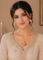 Navratna Bloom Pendant Set (Yellow Gold) PSET02591 - Image 4