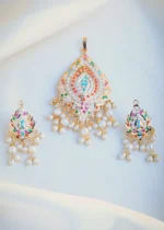 Navratna Jadau Pear Pendant Set (Yellow Gold) PSET00952