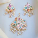 Navratna Jadau Round Pendant Set (Yellow Gold) PSET001035