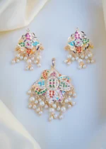 Navratna Jadau Round Pendant Set (Yellow Gold) PSET001035