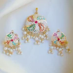 Navratna Jadau Round Pendant Set (Yellow Gold) PSET00950