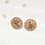 Navratna Polki Studs (Antique Gold) EAR000570