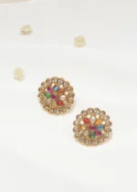 Navratna Polki Studs (Antique Gold) EAR000570 - Image 3