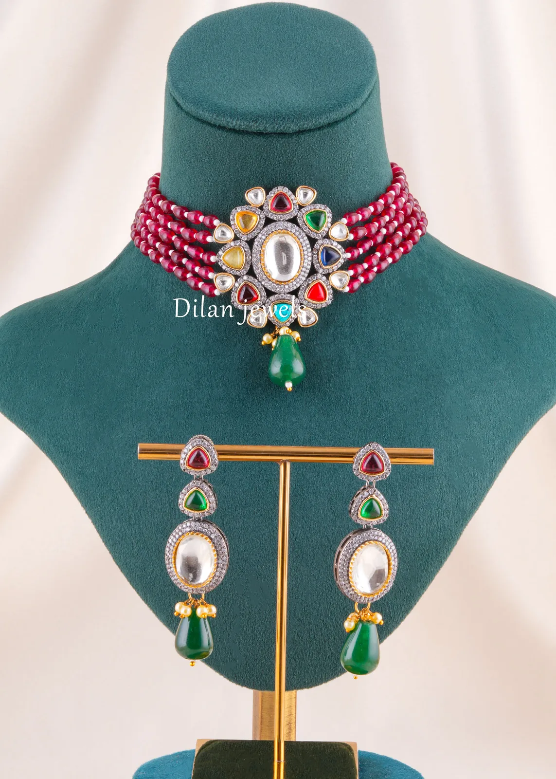 Navratna-Royale-Necklace-Set-Black-Rhodium-NEC002711 Navratna Royale Necklace Set (Black Rhodium) NEC002711 - Image 1