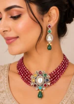 Navratna Royale Necklace Set (Black Rhodium) NEC002711 - Image 4