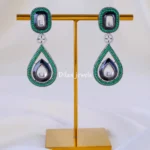 Nira Noir Green Danglers (Antique Silver) EAR002088