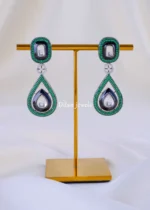 Nira Noir Green Danglers (Antique Silver) EAR002088