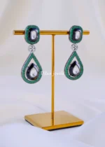Nira Noir Green Danglers (Antique Silver) EAR002088 - Image 2