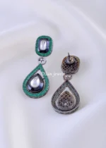 Nira Noir Green Danglers (Antique Silver) EAR002088 - Image 3