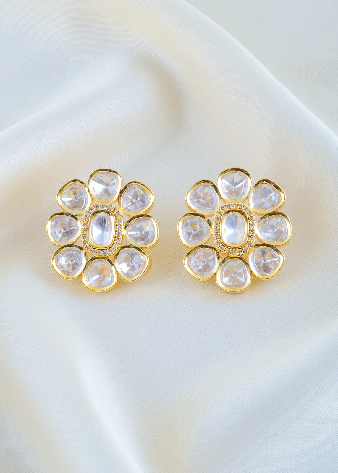 Noor-Blossom-Polki-Studs-Yellow-Gold-EAR001609a Noor Blossom Polki Studs (Yellow Gold) EAR001609 - Image 1