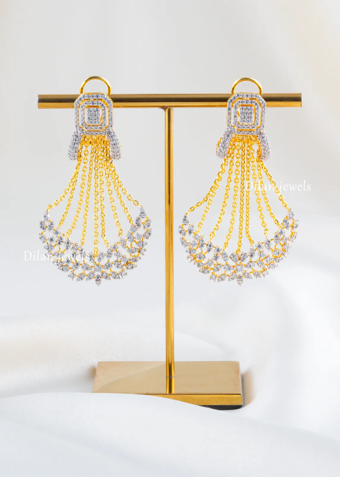 Noor-Chain-Dangler-Earrings-Yellow-Gold-EAR002609 Rose Celestine Cascade Earrings (Yellow Gold) EAR002610 - Image 1