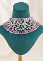 Noor Luxe Pink Diamond necklace set (Silver) NEC002617 - Image 2