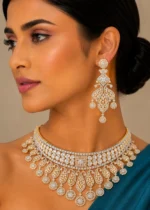 Noor Royale Bridal necklace set (Yellow Gold) NEC002619 - Image 4